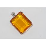 Large 14ct white gold and yellow citrine pendant total weight: approx 25.6 grams, size: approx 4.2cm