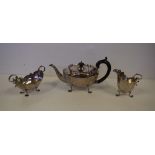 Three piece sterling silver teaset hallmarked Chester 1895 & Birmingham 1895, (George Nathan &