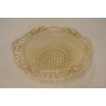 Belleek Henshall's Twig Basket Ireland, circa 1920, with 4 strand centre, double twig handles,