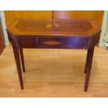 Antique Dutch card table with inlaid fold over swivel top, 85cm wide, 72cm high