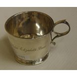 Sterling silver christening mug hallmarked Birmingham 1951, 78grams approx