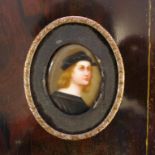 Antique porcelain portrait miniature in an oval copper frame, 7.5cm high approx.