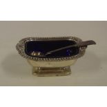Silver plated salt & sterling silver spoon hallmarked London 1863, 10 grams approx.