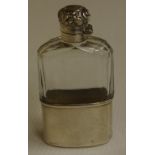 Sterling silver ladies flask with cut glass insert, hallmarked London 1900