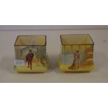 Royal Doulton Shakespeare series 2 square vases series ware, "Romeo, Katharine" 6 cm high