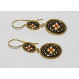 15ct Etruscan, enamel double drop earrings weight: approx 4.8 grams, size: approx 4.5cm drop