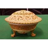 Royal Worcester porcelain reticulated covered pot in the Persian style, green marks to foot, no.846,