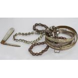 Hallmarked silver penknife, 5 silver bracelets with a dyrberg kern necklace and another costume