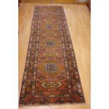 Persian hand made wool hall runner with peach colour tones, 320cm 83cm approx