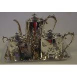 Victorian silver plated 4 piece tea set & a WMF silver plated rectangular tray