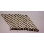 Eighteen silver parfait straws with STERLING mark to 9, 18.5cm long approx