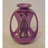 Art deco Shelley 2 handle vase decorated with butterflies, 25cm high, some scratches to glaze