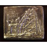 Pro Hart 1928-2006 sterling silver Ingot the mine shaft, signed top right, 5.3cm X6.3cm approx