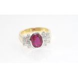 18ct two tone gold ruby and diamond ring 1.99cts Thai ruby, 10 diamonds, TDW: 0.60cts H SI1, weight: