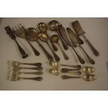 Antique Christofle silver plated serving set (10 pieces), plus 4 matching spoons and 4 forks,