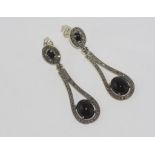 Art Deco style onyx & marcasite drop earrings