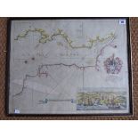 A C17th hand coloured copper engraved sea chart of the Bristol Channel, c 1693 by Grenville Collins