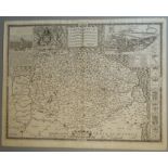 A C17th Black & White copper engraved map of Norfolk by John Speed, c1612