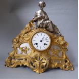 A French mantle clock with silver figure and Ormolu case, movement signed "Japy Freres" of Paris.