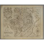 A C17th Black & White copper engraved map of Monmouthshire by William Hole c1637