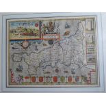 A C17th hand coloured copper engraved map of Cornwall 1627 by John Speed