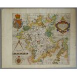 A C17th hand coloured copper engraved map of Worcestershire by William Hole c1637