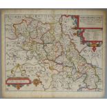 A C17th hand coloured copper engraved map of Northamtonshire by William Kip c1637