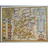 A C17th hand coloured copper engraved map of Wiltshire by John Speed, c1627?