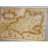 A C16th hand coloured copper engraved map of Dorsetshire c1579 by Christopher Saxton