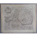 A C17th Black & White copper engraved map of Glamorganshire by William Hole c1637