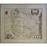 A C17th hand coloured copper engraved map of Herefordshire by William Blaeu, c1645