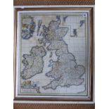 A C18th hand coloured copper engraved map of the British Isles, by Tabula Auctore F de Wit, c 1750