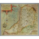 A C17th hand coloured copper engraved map of Cardiganshire by William Kip c1610