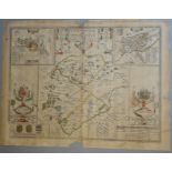 A C17th part hand coloured copper engraved map of The County of Rutland by John Speed, c1676