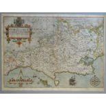 A C17th hand coloured copper engraved map of Dorsetshire by William Kip c1610