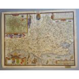 A C17th hand coloured copper engraved map of Dorsetshire by John Speed, c1627