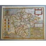 A C17th hand coloured copper engraved map of Devonshire by John Speed, c1627