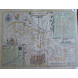 A C17th hand coloured copper engraved map of Flintshire by John Speed