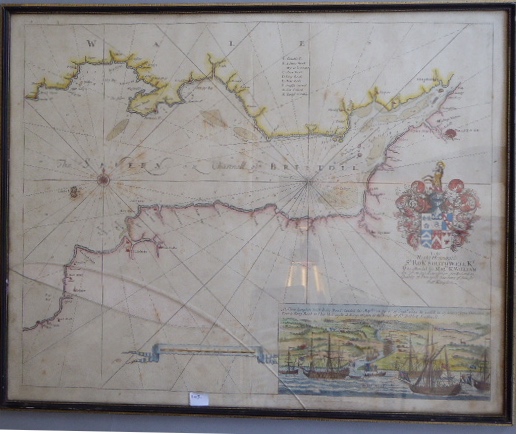 A C17th hand coloured copper engraved sea chart of the Bristol Channel 1652