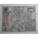 A C17th hand coloured copper engraved map of Devonshire C1627 by John Speed