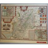 A C17th hand coloured copper engraved map of Gloucestershire by John Speed, c1612