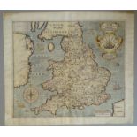 A C17th hand coloured copper engraved map of England & Wales by William Hole c1637