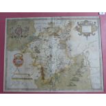 A C16th hand coloured copper engraved map of Worcestershire C1579 by Christopher Saxton