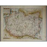 A C17th hand coloured copper engraved map of Wiltshire by William Kip c1607