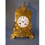 A table clock c1850, the dial signed "Billard A Paris". Gilt brass case decorated with flowers &