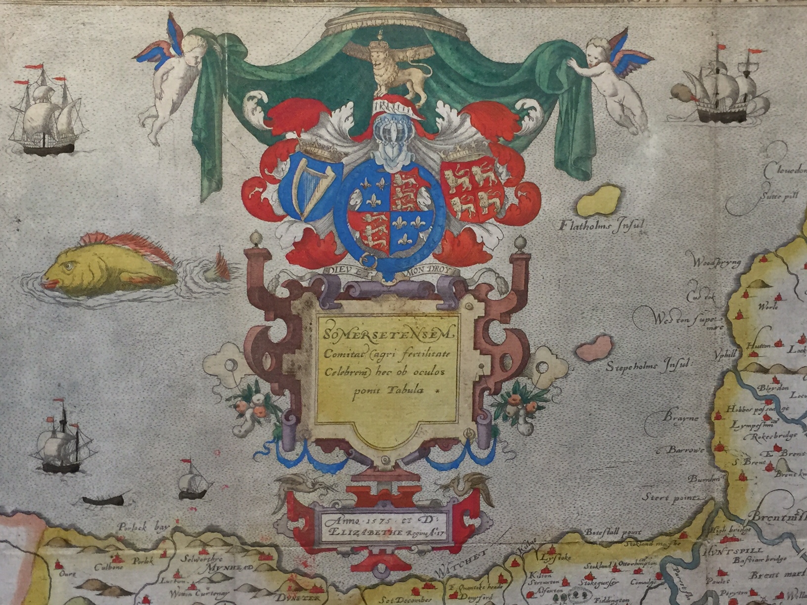 A C16th hand coloured copper engraved map of Somersetshire C1579 by Christopher Saxton - Image 3 of 4