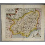 A C17th hand coloured copper engraved map of Carmarthenshire by William Kip c1637