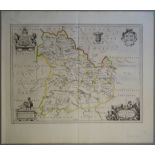 A C17th hand coloured copper engraved map of Brecon by William Blaeu, c1645