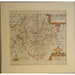 A C17th hand coloured copper engraved map of Bedfordshire by William Kip c1637