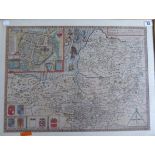 A C17th hand coloured copper engraved map of Somerset c1629 by John Speed